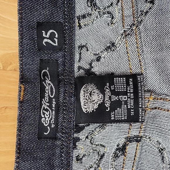 Ed Hardy by Christian Audigier Embroidered Tattoo Raw Hem Jeans - Picture 7 of 12